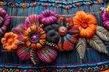 Detailed Hand Embroidery On Textile Fabric