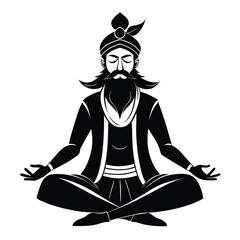 Indian religious male with beard in meditation pose vector silhouette 
