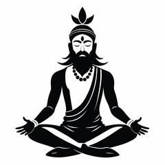 Indian religious male with beard in meditation pose vector silhouette 