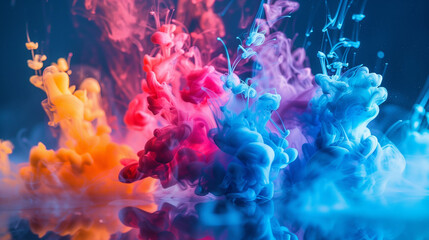 Fototapeta premium Colorful ink in water. Dark blue background.