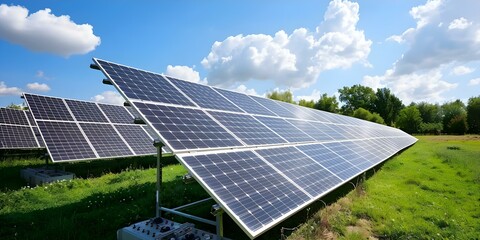 Solar Panel Installation on a Distribution Board in a Solar Farm Under Cloudy Skies. Concept Solar Panel Installation, Distribution Board, Solar Farm, Cloudy Skies