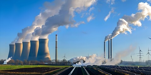 Obraz premium Transition from fossil fuels to renewable energy as primary power source. Concept Renewable Energy, Fossil Fuels, Sustainability, Green Technology, Clean Energy