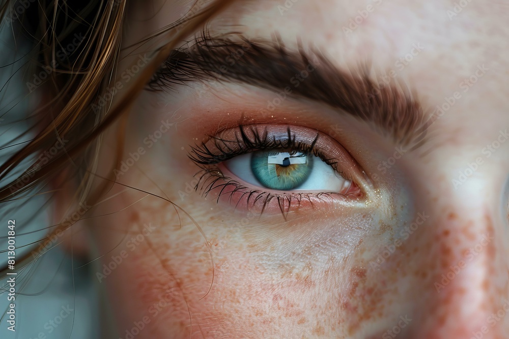 Poster highresolution image capturing a detailed closeup of a person's eye with visible reflection