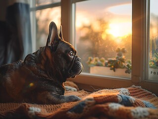 French Bulldog gazing out a window