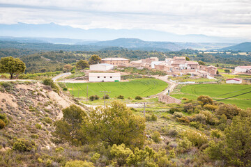 a view over Casas de Esper village, municipality of Ardisa, comarca of Cinco Villas, province of...