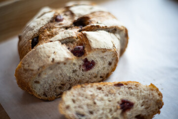 A loaf of bread with cranberries