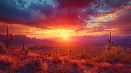 panoramic sunset view of West Saguaro National Park