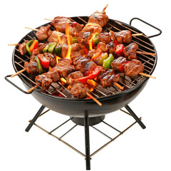 Grilled meat on the grill isolated on transparent white background, clipping path