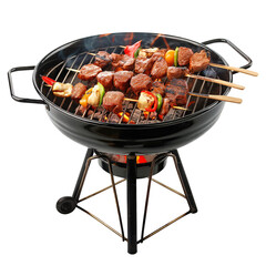 Grilled meat on the grill isolated on transparent white background, clipping path