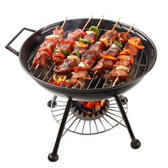 Grilled meat on the grill isolated on transparent white background, clipping path
