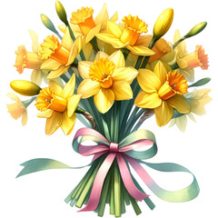 Obraz premium Daffodil Flower Watercolor Illustration on a Transparent Background, Yellow Flower