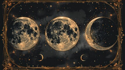 Modern magic card with moon. Pagan moon symbol