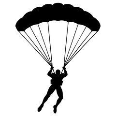 Man Jumping With Parachute vector silhouette, white background 