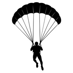 Man Jumping With Parachute vector silhouette, white background 