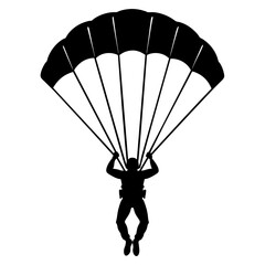 Man Jumping With Parachute vector silhouette, white background 