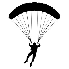 Man Jumping With Parachute vector silhouette, white background 