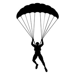 Man Jumping With Parachute vector silhouette, white background 