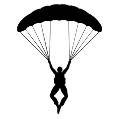 Man Jumping With Parachute vector silhouette, white background 