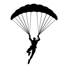 Man Jumping With Parachute vector silhouette, white background 