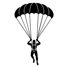 Man Jumping With Parachute vector silhouette, white background 