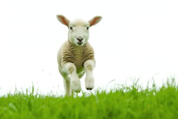 Obraz premium Cheerful Lamb Prancing Amid Nature's Beauty