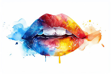 Form a whispering mouth representation in flat design, top view, secrecy theme, water color, Splitcomplementary color scheme