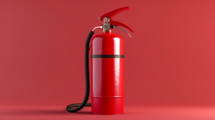 3D render of a fire extinguisher isolated on red backdrop, illustration