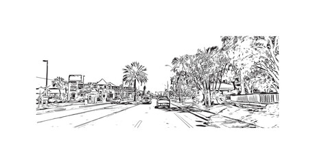 Fototapeta premium Print Building view with landmark of St. Pete Beach is a coastal city in Florida. Hand drawn sketch illustration in vector.