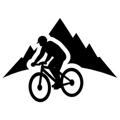 Fototapeta premium Mountain biker, A mountain Rider ride the bike on mountain vector silhouette, win, isolated white background