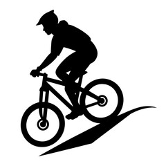 Fototapeta premium Mountain biker, A mountain Rider ride the bike on mountain vector silhouette, win, isolated white background