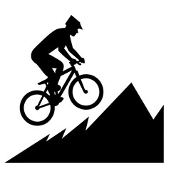 Fototapeta premium Mountain biker, A mountain Rider ride the bike on mountain vector silhouette, win, isolated white background