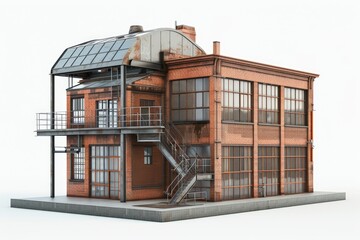 Fototapeta premium 3D render of industrial loft building isolated on white background, industry concept 