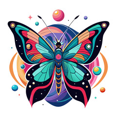 Streetwear illustration where a butterfly's wings are adorned with intricate patterns reminiscent