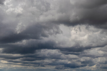 Sky and black cloud. Dark grey storm clouds. Dramatic sky. lighting in dark stormy cloudy. B...