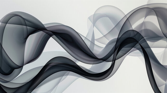 A dynamic and flowing abstract design composed of overlapping black and gray curves on a light background, creating a sense of motion and fluidity