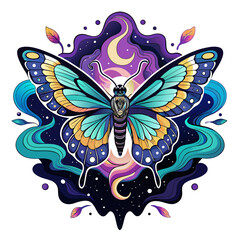 Streetwear illustration where a butterfly's wings are adorned with intricate patterns reminiscent