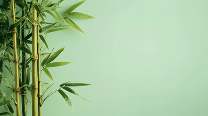 Fototapeta premium Tranquil bamboo tree against a pale green background, ideal for adding text.