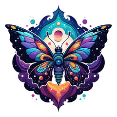 Streetwear illustration where a butterfly's wings are adorned with intricate patterns reminiscent