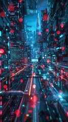 Modern city glow fiber optic background, blue theme, phone wallpaper illustration