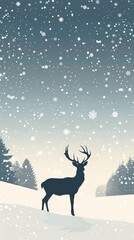 Silhouette of deer in the snow, phone wallpaper illustration
