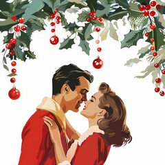 Couple sharing a romantic moment in Christmas theme, wallpaper illustration
