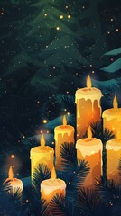Many candles on Christmas day, phone wallpaper illustration