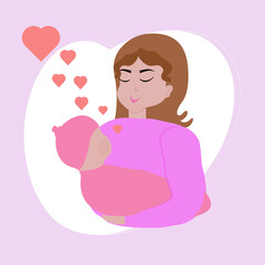 mother with baby with violet background