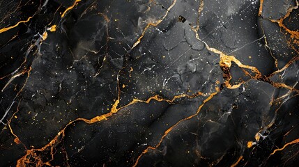 Exquisite Black Marble Surface with Gleaming Gold Veins and Delicate White Lines for Luxurious Interiors