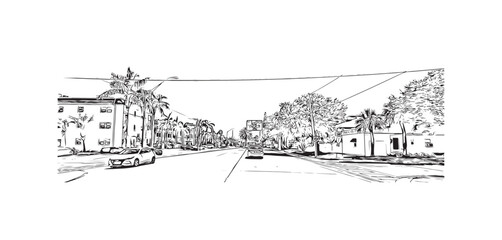 Obraz premium Print Building view with landmark of St. Pete Beach is a coastal city in Florida. Hand drawn sketch illustration in vector.