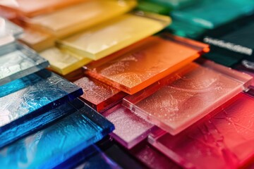 close-up view of a plastic pieces color samples,  showing different colors of the material