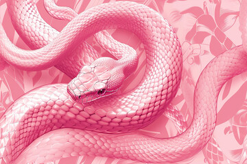 Fototapeta premium Pink Snakes Background Tile | Reptilian Design | Serpent Patterns, Vibrant Pink, Nature-inspiPink Texture, Wildlife Aesthetic 