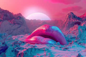 fantasy mysterious and surrealistic landscape with huge lips