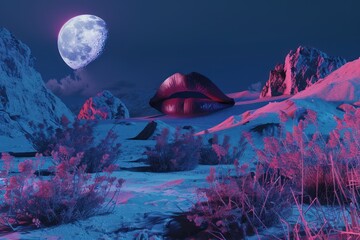 fantasy mysterious and surrealistic landscape with huge lips
