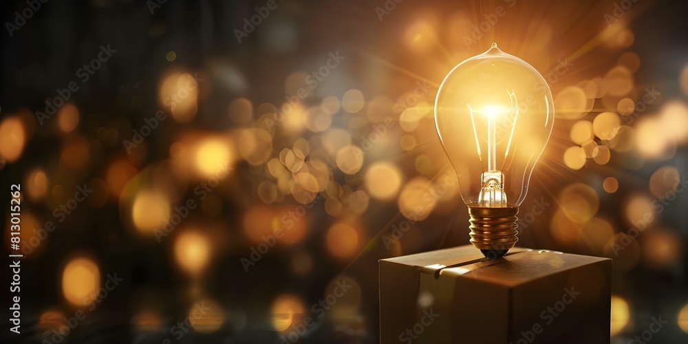 Poster innovative light bulb on box symbolizing creative thinking and problemsolving in business. concept c